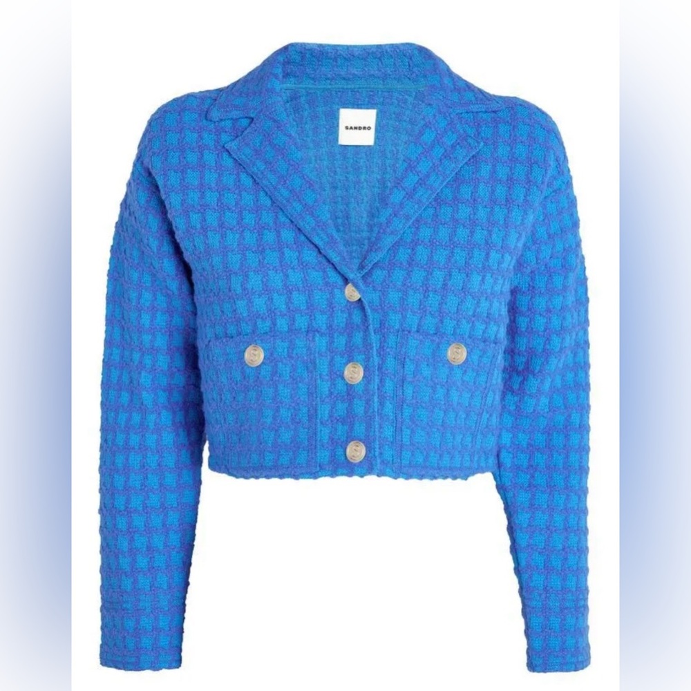 Sandro Blue Textured Knit Jacket
